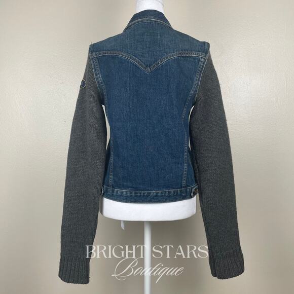 Rare Knit Wool Sleeve Denim Jacket ASO Rory Gilmore Girls Vintage Casual Y2K - Picture 7 of 12